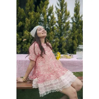 Pink Ruffled Hemline Tunic Top