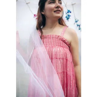 Pink Smocked Tube Lounge Dress-S