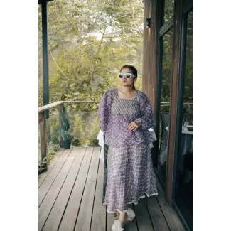 Purple Smocked Yoke Cord Set-M